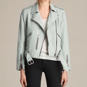 ALLSAINTS Balfern Leather Biker Jacket in Mint Green, Size 4 US, Lightly Used